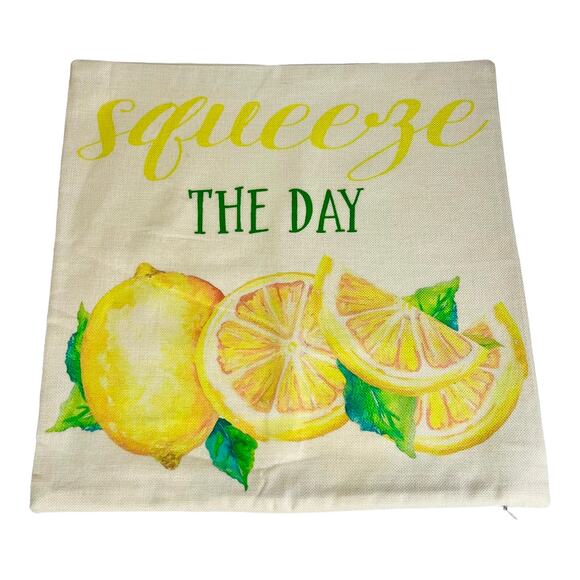 Lemon PILLOW COVER 17x17 "Squeeze The Day" Burlap Zipper Throw Pillow Case NWOT - Picture 3 of 3